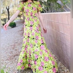 WAYF Floral Tiered Maxi Dress Puff‎ Sleeve Special Occasion Dress Short Sleeve M